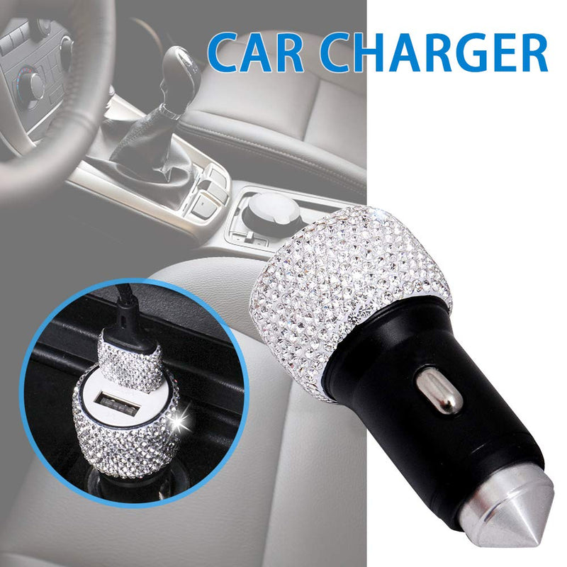 [Australia - AusPower] - Bling Car Charger Accessories Set,Rhinestone Dual USB Car Chargers + Bling 3 in1 Nylon Braided Charging Cable,Bling Crystal Decoration Car Accessories Kits for Girl and Women (Silver) Silver 