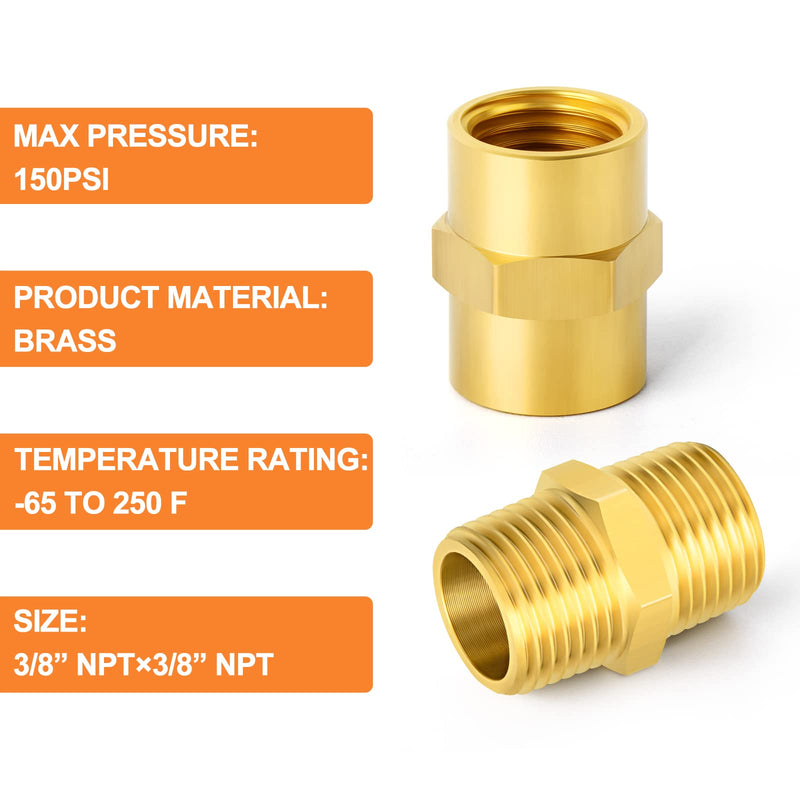 [Australia - AusPower] - GASHER 12PCS Metals Brass Pipe Fitting, Hex Nipple Brass Tone, 3/8" x 3/8" NPT Male Thread Pipe, 3/8 Inch x 3/8 Inch NPT Female Thread Pipe 12 