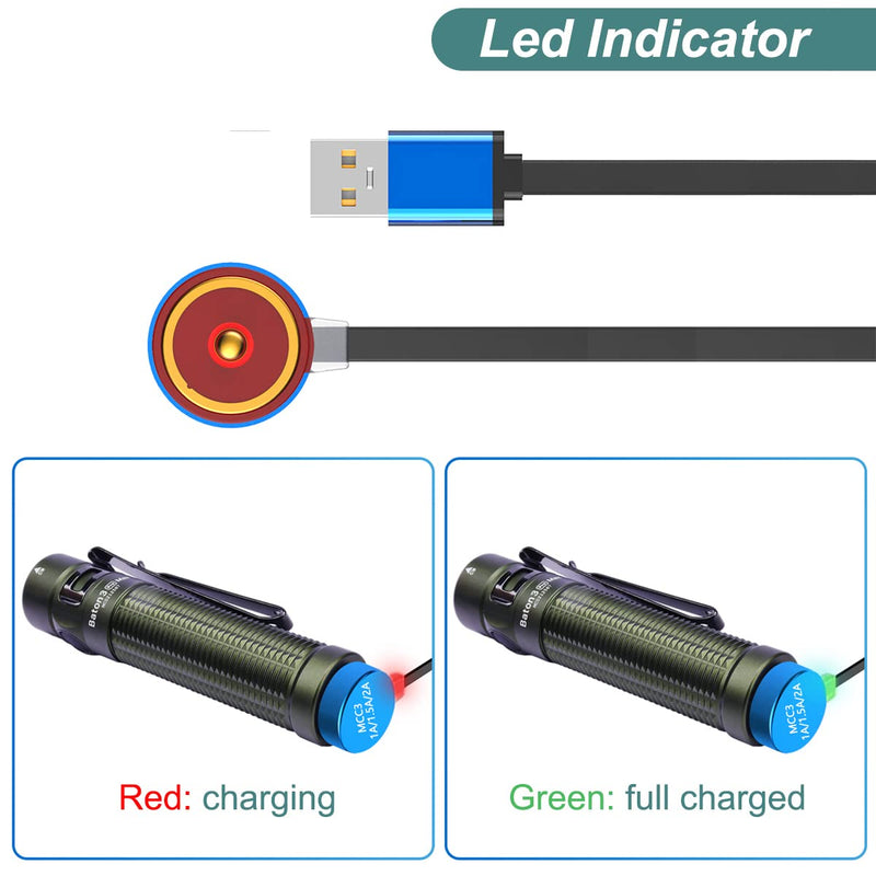 [Australia - AusPower] - Kissmart MCC 3 Charger for Olight Odin/Odin Mini/PL-Pro/Baton3/Warrior Mini2/Perun 2/Seeker 3 Pro/Warrior 3s/Baldr Pro R | Replacement USB Charging Cable for Flashlights (1m/3.3ft) 