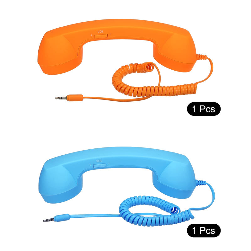 [Australia - AusPower] - MECCANIXITY 2 Pack 3.5mm Retro Telephone Handset Telephone Receiver MIC Microphone Speaker Anti Receivers for Microphone Speaker Orange,Blue 