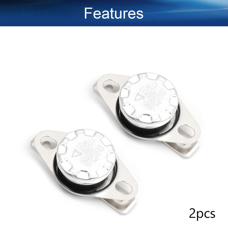 [Australia - AusPower] - Heyiarbeit 2Pcs KSD301 Thermostat 65°C/149°F 10A N.O Adjust Snap Disc Temperature Switch for Microwave, Oven, Coffee Maker 65℃ 