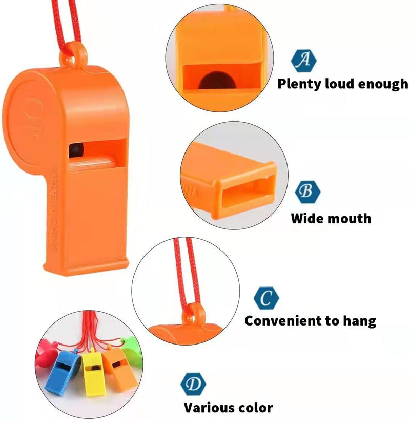 [Australia - AusPower] - WSYUB 72Pcs Plastic Whistles, Training Sports Whistles with Lanyard, Loud Toys Whistles for Christmas Birthday Party Goody Bag Fillers Games Survival Emergency, 5 Brilliant Colors Style A 72.0 