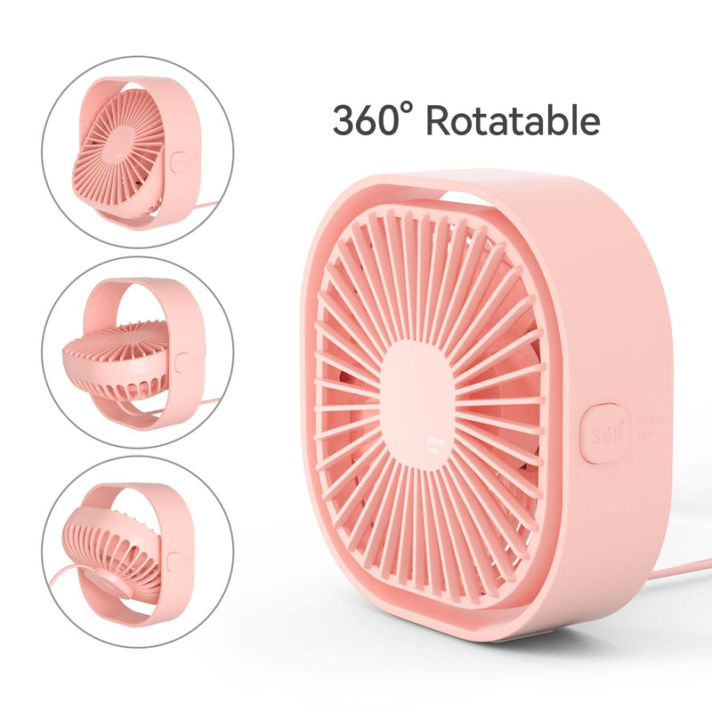 [Australia - AusPower] - RJVW Small USB Desk Fan, 3 Speeds Portable Table Fan, 4 inch Personal Min Fan,Small Cooling Fan by USB Plug In, 360°Rotatable Silent Desktop Fan for Home Office Bedroom Dorm Indoor Outdoor Summer Gift Pink 