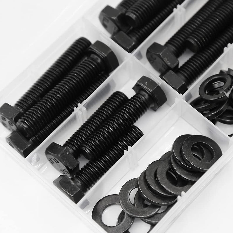 [Australia - AusPower] - YEEZET 12 Set M10 Hex Head Screws Bolts and Nuts Flat & Lock Washers Assortment Kit Alloy Steel Grade 8.8 (40mm 50mm 70mm 80mm) M10--12Sets Bolts and Nuts Kit 