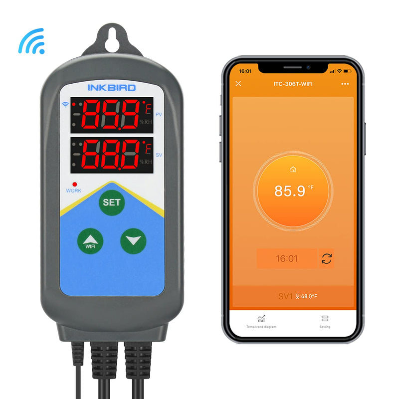 [Australia - AusPower] - Inkbird Temperature Controller ITC-306T WiFi with Aquarium Probe Heat Lamp Thermostat Reptile Temperature Controlled Outlet for Heat Mat Fermentation,1200W,10A 