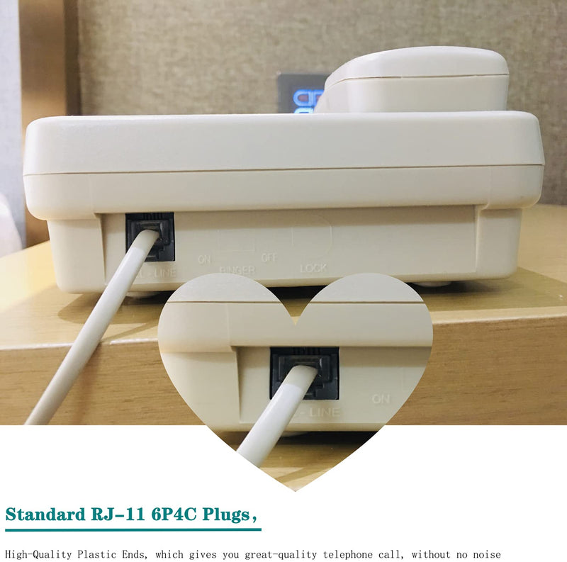 [Australia - AusPower] - Phone Extension Cord50Ft, Phone Cord ，Telephone Cable with Standard RJ11Plug and 2 in-Line Couplers and 20 Cable Clip Holders, White (White, 50 Feet) 