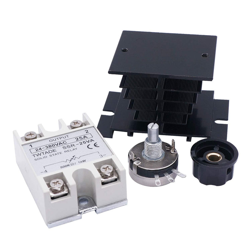 [Australia - AusPower] - TWTADE SSR-40VA 500K ohm 1/4W to 24-380VAC 40A Single Phase Solid State Relay Resistance Voltage Regulator Authorized+Heat Sink+Potentiometer+A knob 40VA 
