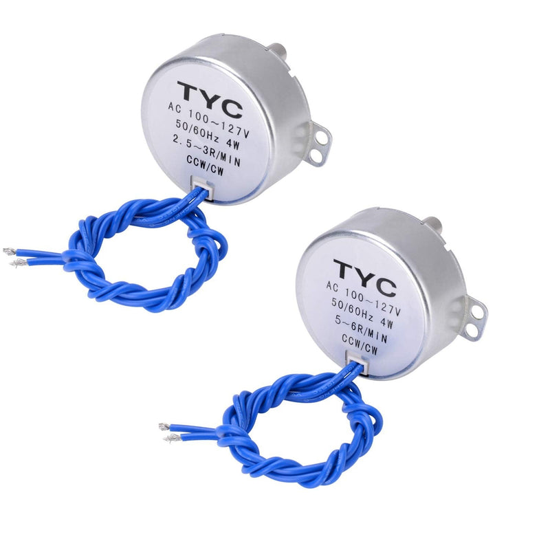 [Australia - AusPower] - 2PCS Synchronous Synchron Turntable Motor Electric Motor for Cup Turner,Cuptisserie,Tumbler Cup Rotator with 7mm Flexible Coupling Connector,50/60Hz AC100~127V 4W CCW/CW (2.5-3RPM+5-6RPM) 
