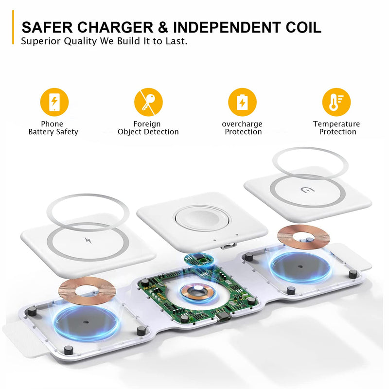 [Australia - AusPower] - Wireless Charger iPhone 3 in 1,6FT【Apple MFi Certified】 Foldable 3 in 1 Wireless Charging Station with 20W USB C Wall Charger Block for iPhone 14/13/12/11/X/Apple Watch/AirPods Pro 6FT 