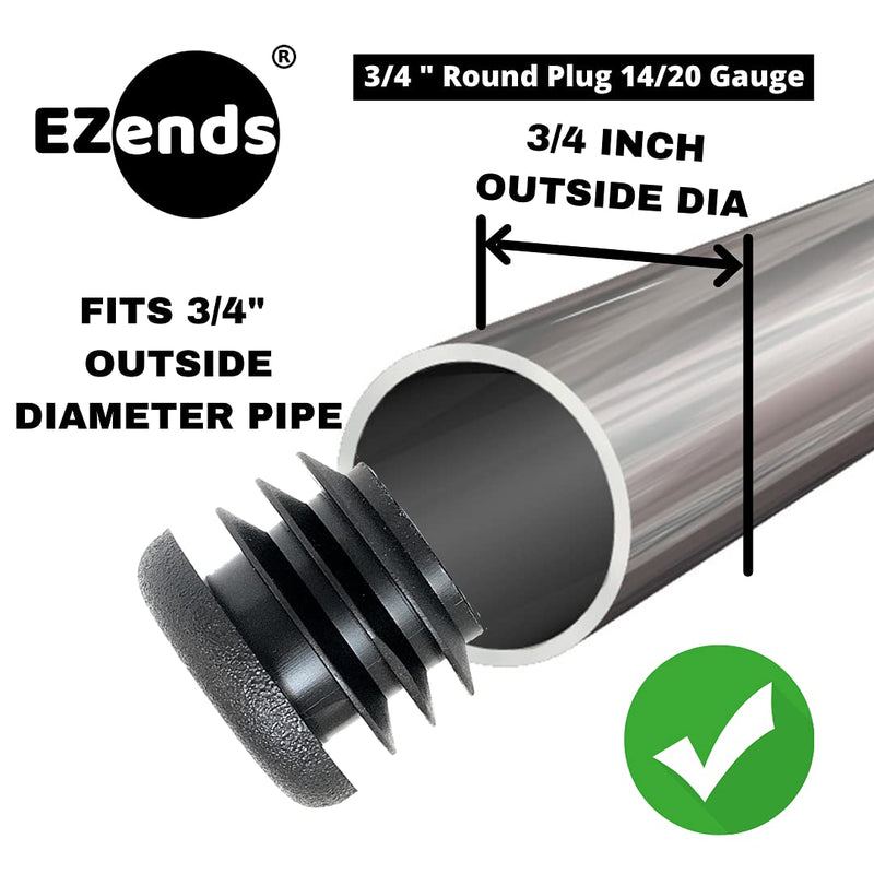 [Australia - AusPower] - 3/4 Inch Round Plastic Plug / 10 Pack / Black Tubing End Cap Plug/Used with 14-20 Gauge Tube Wall Thickness/Durable Chair Glide/Provides Protection on Flooring (10) by EZENDS 14/20 Gauge 