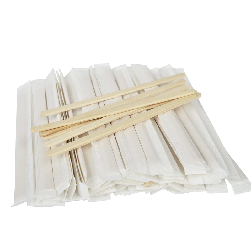 [Australia - AusPower] - Disposable Wooden Coffee Stirrers,500P 5.5 Inch Individual Package Thicken Stir Stick,High Quality Coffee Stirrers Sticks,Health And Safety Biodegradable Eco-Friendly Round-End Birchwood 
