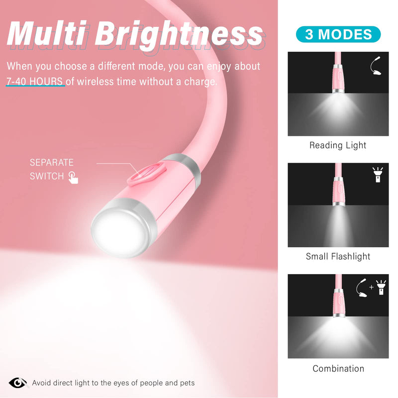 [Australia - AusPower] - Vekkia Rechargeable Book Light - Includes 4 LED Pink Neck Reading Light and 6 LED Black Book Light Set with Charger 