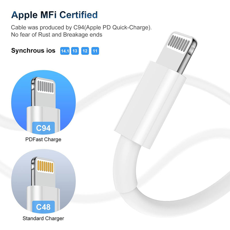 [Australia - AusPower] - iPhone 12 13 Fast Charger, Apple MFi Certified 20W Type C Wall Charger Block with 6FT USB C to Lightning Cable Compatible with iPhone 13/13Pro/12 Mini/12 Pro Max/11 Pro Max/Xs Max/XR/X/8 Plus 