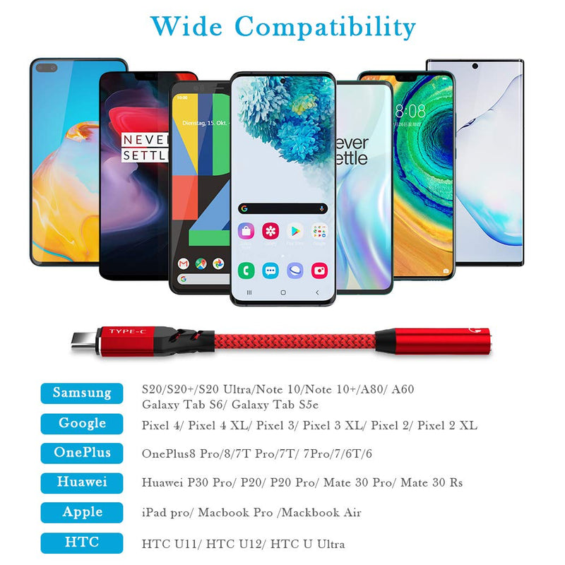 [Australia - AusPower] - APETOO USB C to 3.5mm Headphone Jack Adapter, USB Type C to Aux Audio Dongle Hi-res Note 10 Plus Headphone Adapter for Samsung S20 Note 20 Ultra, Google Pixel 4 3 2 XL, OnePlus Nord 8 7 Pro Red 