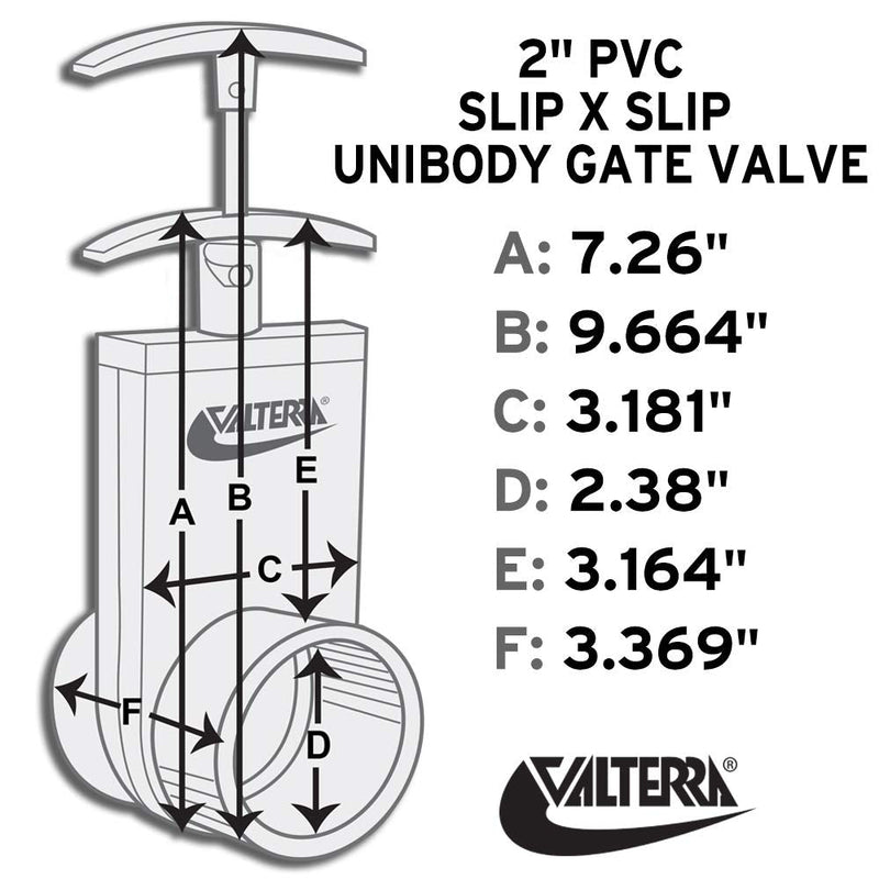 [Australia - AusPower] - Valterra 2201X PVC Unibody Gate Valve, Silver, 2" Slip w/Gate Keeper 
