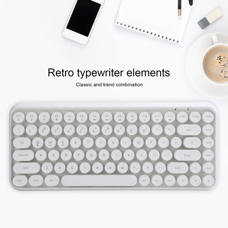 [Australia - AusPower] - Wireless Bluetooth Retro Typewriter Flexible 84Keys Design Keyboard, with Retro Round Keycap, Portable Vintage Wireless Colorful Computer Keyboard with Chocolate Button, for PC, Laptop(White) white 