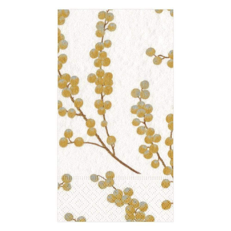 [Australia - AusPower] - Caspari Berry Branches Paper Guest Towel Napkins in White & Gold - Two Packs of 15 2 