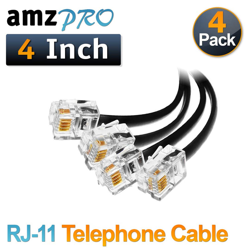 [Australia - AusPower] - (4 Pack) 4 Inch Short Telephone Cable Rj11 Male to Male 4", Phone Line Cord (Black) black 