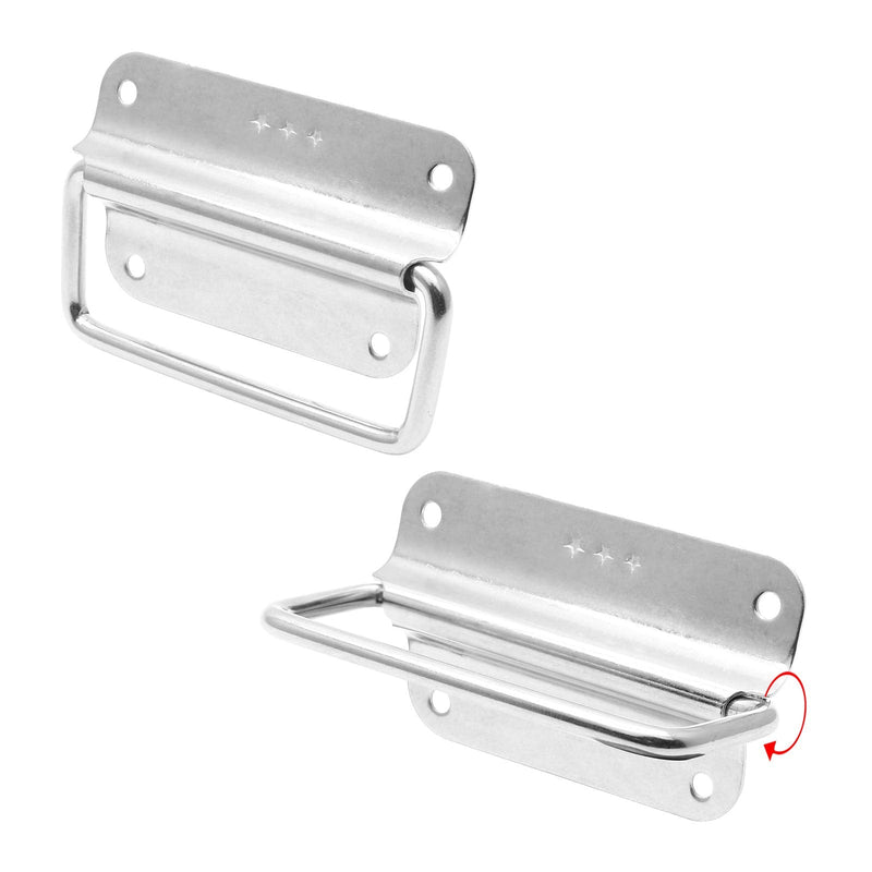 [Australia - AusPower] - Jiozermi 4 Pcs Chest Handles, 3 Inch Pull Handles with Screws, Stainless Steel Foldable Pull Ring Handle for Toolbox, Heavy Duty Surface Mount Case Handle, Silver 