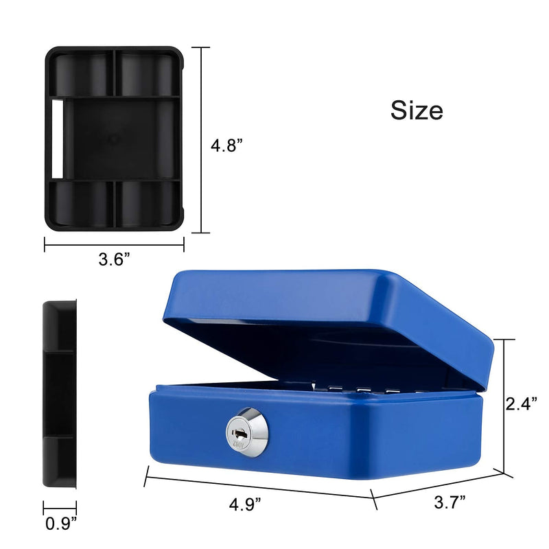 [Australia - AusPower] - Cash Box with Lock and Slot for Kids Small Cash Box with Money Tray Metal Piggy Bank Safe Box 4.9" x 3.7" x 2.4" Blue X-Small Blue With Coin Slot 