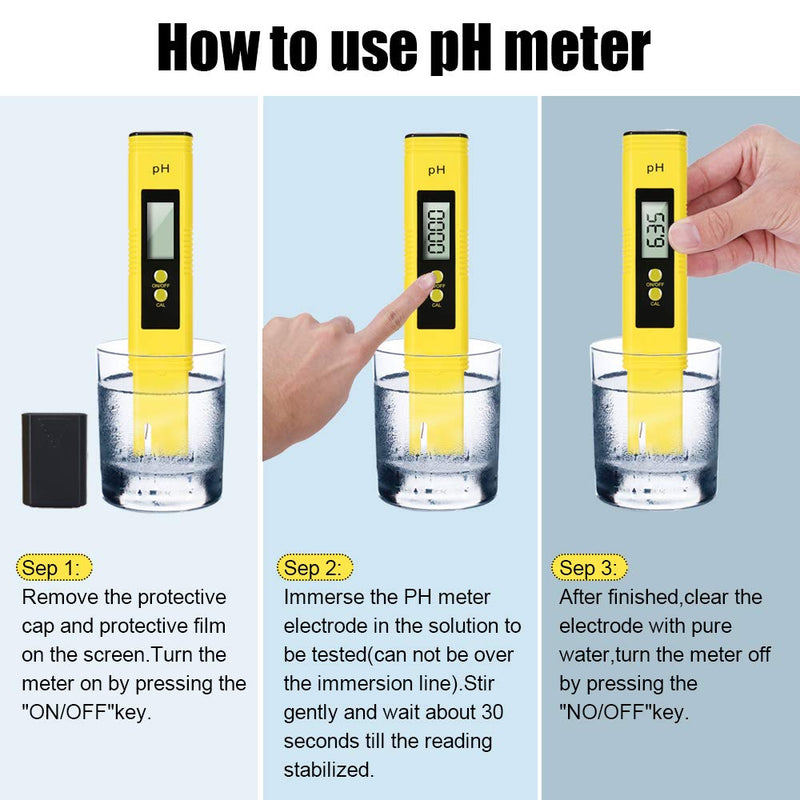 [Australia - AusPower] - PH Meter Digital Water Tester, 0.01High Accuracy Water Quality Tester Pen with 0-14 PH Measurement Range for Drinking Water (Yellow) 