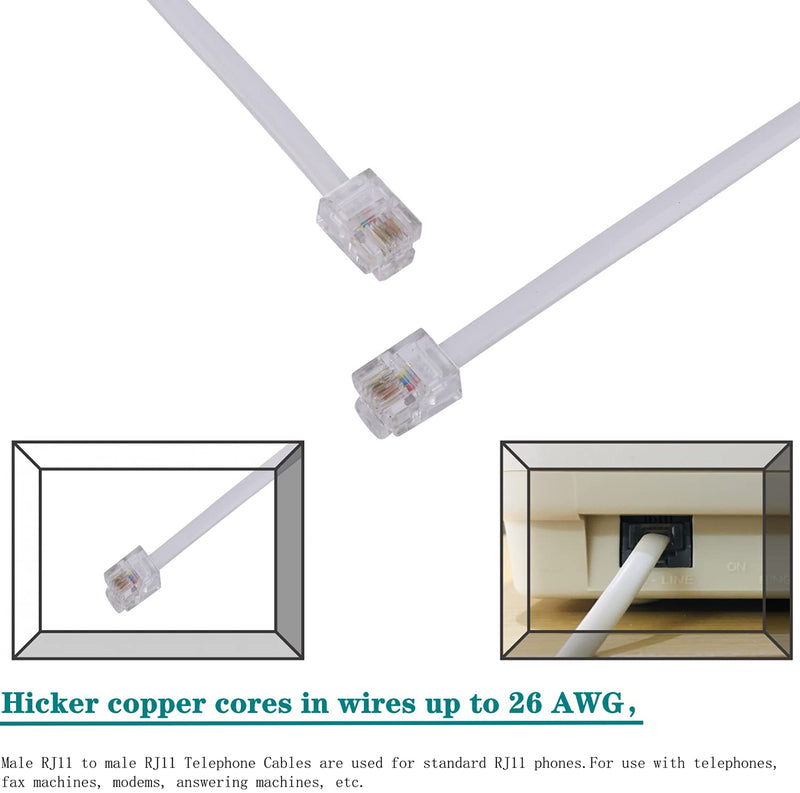 [Australia - AusPower] - Phone Extension Cord50Ft, Phone Cord ，Telephone Cable with Standard RJ11Plug and 2 in-Line Couplers and 20 Cable Clip Holders, White (White, 50 Feet) 