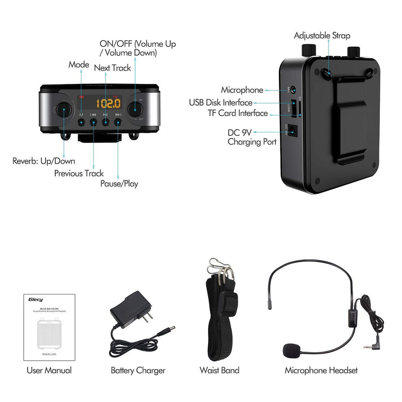 [Australia - AusPower] - Giecy Portable 30W Voice Amplifiers 2800mAh Large Capacity Rechargeable Battery Bluetooth PA Sytem for Classroom, Meetings and Outdoors voice amplifier 1 