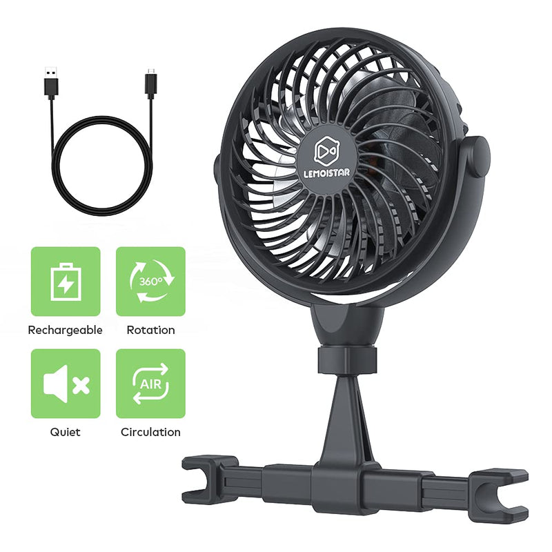 [Australia - AusPower] - Retractable Portable Car Fans with 4 Speeds for Headrest and Rear Seat, Small Cooling Vehicle Air Fan, Quiet Operation, Rechargeable, Battery Operated,360 Degree Rotatable USB Fan for Baby, Puppy, SUV Black-Retractable 