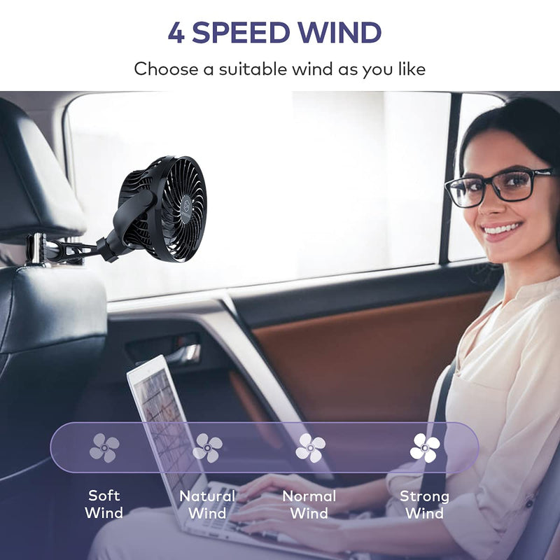 [Australia - AusPower] - Retractable Portable Car Fans with 4 Speeds for Headrest and Rear Seat, Small Cooling Vehicle Air Fan, Quiet Operation, Rechargeable, Battery Operated,360 Degree Rotatable USB Fan for Baby, Puppy, SUV Black-Retractable 