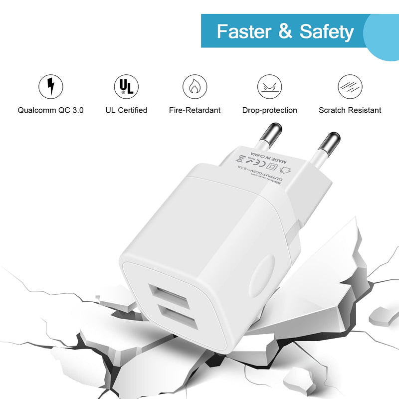 [Australia - AusPower] - European Travel Adapter Plug Charging Block for iPhone Android Phone Samsung,EU Wall Charger Cube Brick Plug in Europe Germany Outlets Power Strip,International Power Adaptor with 2 USB A Port 
