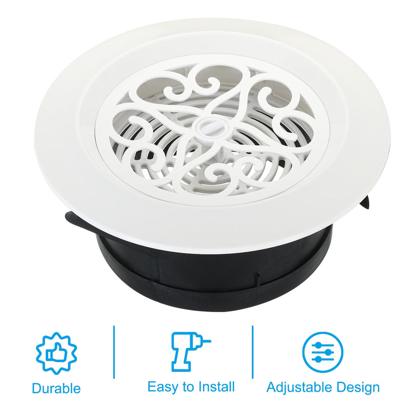 [Australia - AusPower] - PATIKIL 5 Inch Round Air Vent, Adjustable Ceiling Diffuser Grill Cover ABS Louver Soffit Vent with Screen for Bathroom Kitchen Living Room, White 