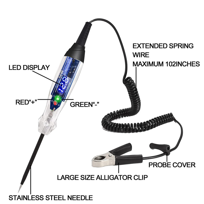 [Australia - AusPower] - AWBLIN Upgraded Automotive Buzzer Test Light 4-60V DC Digital LED Circuit Tester, Heavy Duty Light Tester with Voltmeter, Auto Bidirectional Voltage Tester Electric Test Pen 4-60V LED Digital 