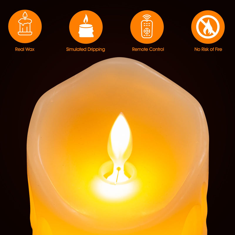 [Australia - AusPower] - UNIVELA Flameless Candles, 3 X 4'' Flameless Candles with Remote, 2 Set Battery Operated Candle, Real Wax Dripping LED Candles with Timer, Flickering Feature, Electric Fake Candle for Christmas Decor 