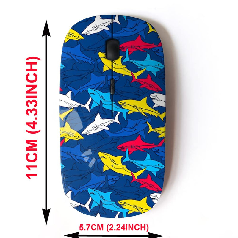 [Australia - AusPower] - 2.4G Wireless Mouse with Cute Pattern Design for All Laptops and Desktops with Nano Receiver - Shark Symbols 