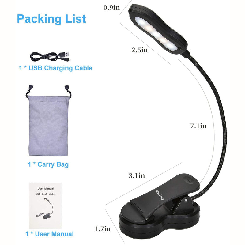 [Australia - AusPower] - Rechargeable Book Light, Merisky LED Clip on Reading Light for Book in Bed, 3 Color × 3 Brightness, Up to 60 Hours Eye Care Reading, Warm & White, Perfect for Kids, Bed Headboard & Travel 