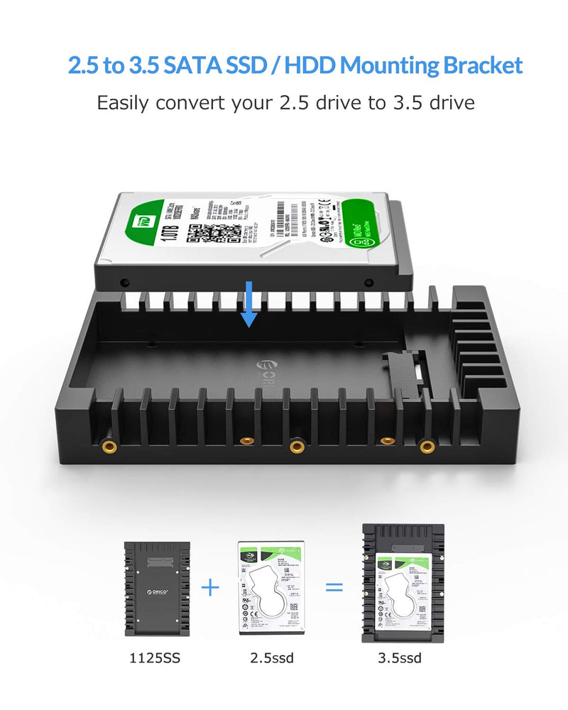 [Australia - AusPower] - ORICO 2.5 SSD SATA to 3.5 Hard Drive Adapter Internal Drive Bay Converter Mounting Bracket Caddy Tray for 7 / 9.5 / 12.5mm 2.5 inch HDD / SSD with SATA III Interface(1125SS) 