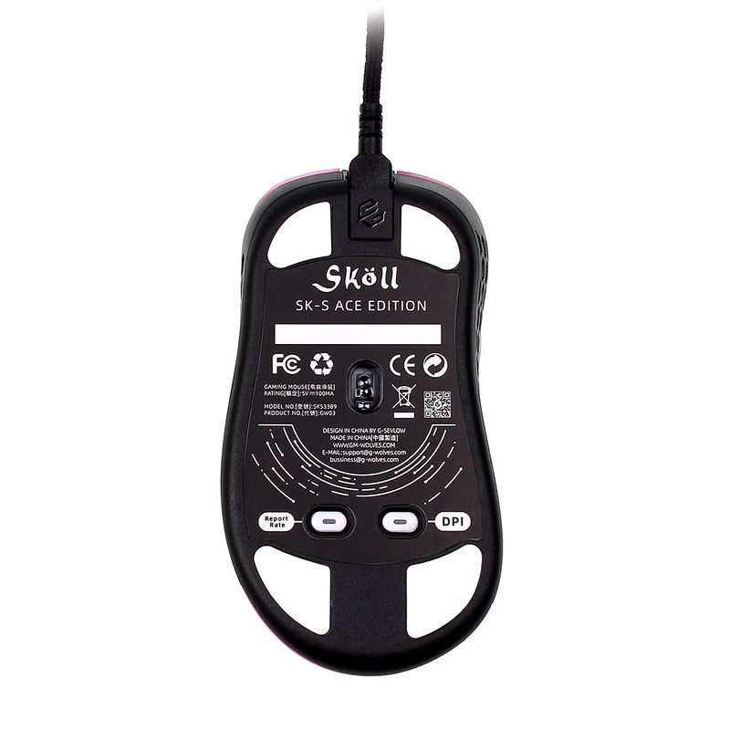 [Australia - AusPower] - Skoll Mini SK-S Sakura 50g Ultralight Weight Honeycomb Design Ergonomic Gaming Mouse with 3389 Sensor - PTFE Skates - 16,000DPI - Detachable Cable (Pink) 