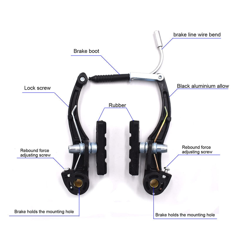[Australia - AusPower] - Hmseng 2 Pair Bike V Brakes Set, Mountain Front and Rear Bike Brake with 2 Bike Brake Cables Wire, 2 Pieces Cable End Caps 