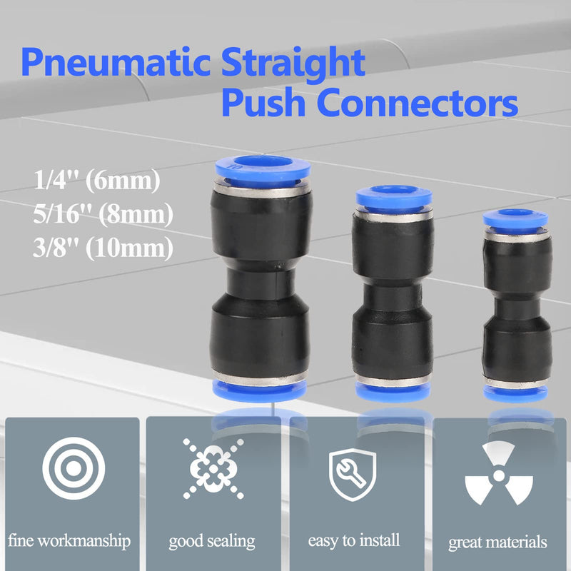 [Australia - AusPower] - 30 Pieces Straight Push Connectors, Quick Release Pneumatic Connectors, Air Line Fittings, Pneumatic Tube Fittings Fittings for 1/4''，5/16''，3/8'' Tube. 