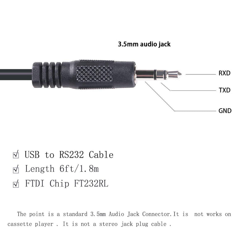 [Australia - AusPower] - 6FT DB9 9 Pin to RS232 3.5mm Audio Jack Serial Adapter Cable FTDI Chip DB9-RS232-AJ 