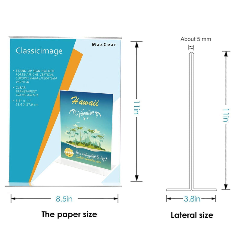 [Australia - AusPower] - MaxGear Acrylic Sign Holder 8.5 x 11 - Acrylic T Shape Table Top Display Stand, Double Sided, Bottom Load, Portrait & Landscape Style Menu Ad Frame. Perfect for Office, Photo Frames, Store (4 Pack) 