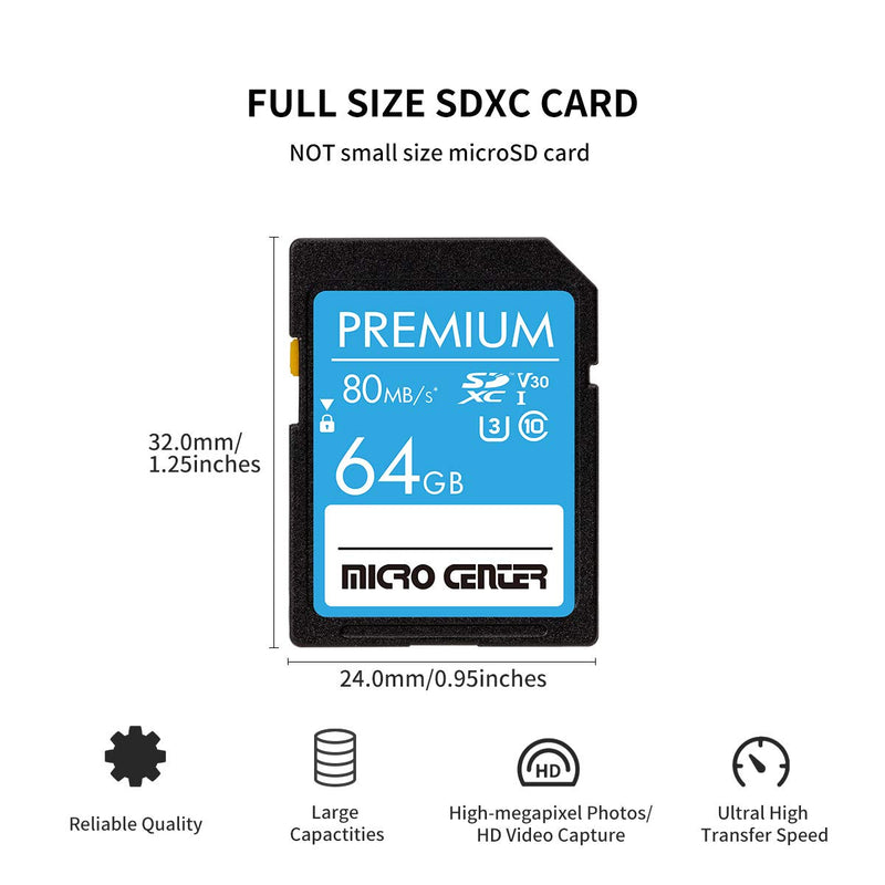 [Australia - AusPower] - Premium 64GB SDXC Card from MicroCenter, Class 10 SD Flash Memory Card UHS-I C10 U3 V30 4K UHD Video R/W Speed up to 80/35 MB/s for Cameras Computers Trail Cams (64GB) 