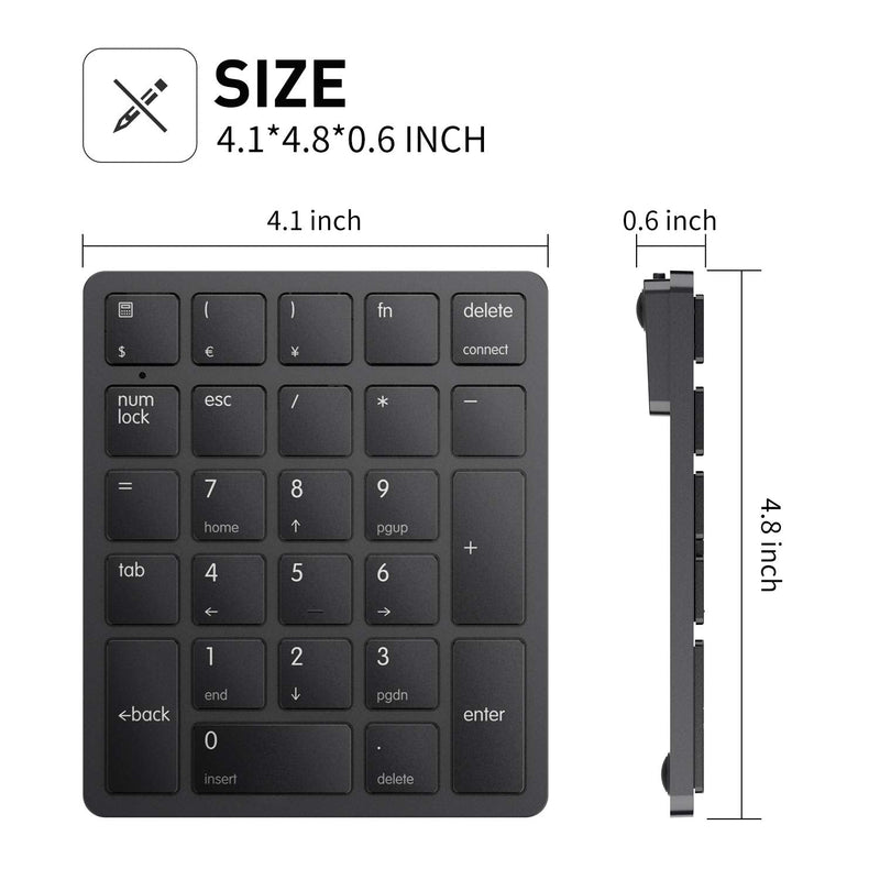 [Australia - AusPower] - Bluetooth Number Pad, Havit USB Wireless Numeric keypad 26 Keys Portable Mini Financial Accounting Rechargeable Numeric Pad for Laptop Desktop, PC, Surface Pro,Notebook (Black) Black 