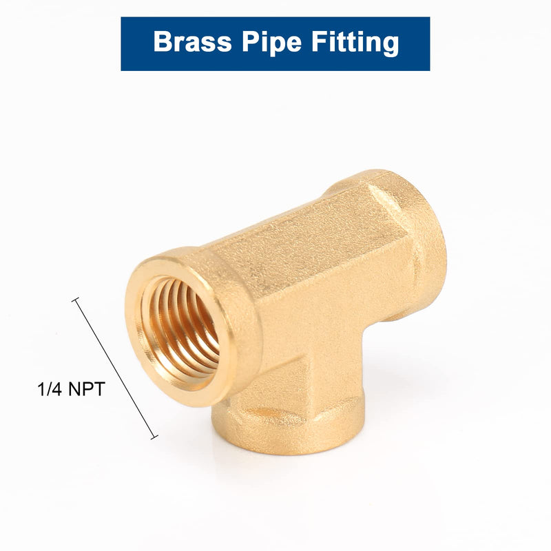 [Australia - AusPower] - BathAce Solid Brass Tee Fitting, Heavy Duty Threaded Pipe T Adapter Fitting Metal Connectors,2 Pack (1/4 NPT Female x 1/4 NPT Female x 1/4 NPT Male) 1/4 NPT Female x 1/4 NPT Female x 1/4 NPT Male 