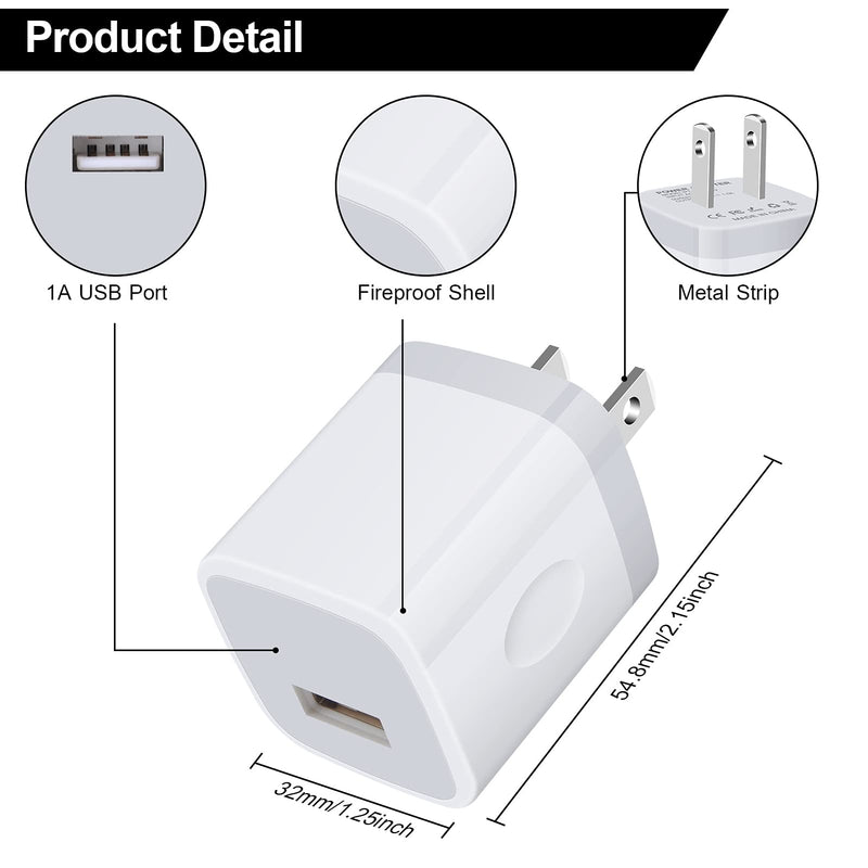 [Australia - AusPower] - JoHouer Single Port USB Wall Charger, 3pcs 5W Power Adapter Charging Cube Compatible for Phone Xs SE 8 7 6s 5c Moto G Stylus 5G Play(2021) Fast E7i G20 G10 Samsung A03s A12 Nacho M21 F22, PT-WC-03 3x 5W charger cubes 