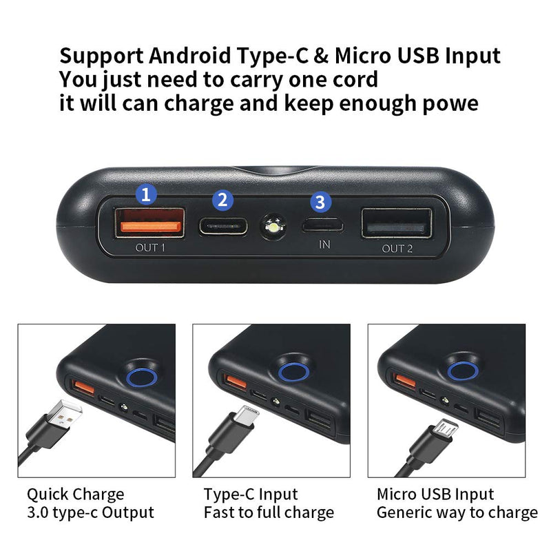 [Australia - AusPower] - 20000mAh Quick Charge 3.0 Power Bank, with Quick Charge Recharging,USB Port External Battery Pack LED Flashlight for Samsung, iPhone, iPad and More(Black) Black 