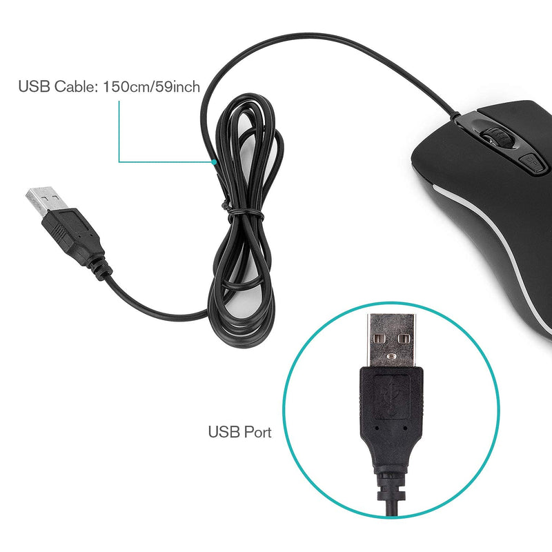 [Australia - AusPower] - Rii RM105 Wired Mouse,Computer Mouse with Colorful RGB Backlit,2400 DPI Levels,Comfortable Grip Ergonomic Optical ,USB Wired Mice Support Windows PC, Laptop,Desktop,Notebook,Chromebook (1 Pack) 