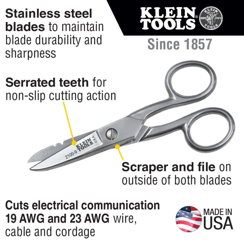 [Australia - AusPower] - Klein Tools 2100-9 Stainless Steel Electrician's Scissors with Stripping Notches, 5-1/4-Inch 