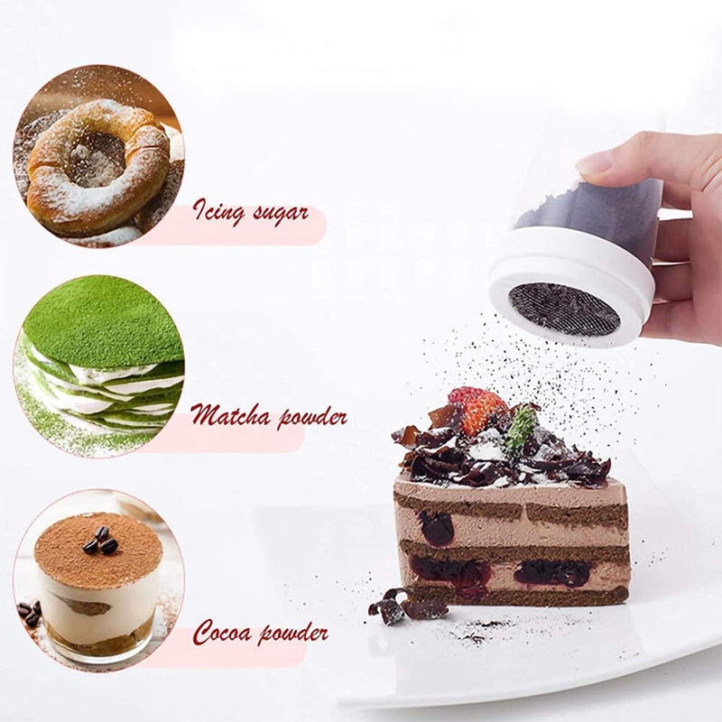 [Australia - AusPower] - 1PC White Plastic Flour Powder Sugar Shaker with Lid Mesh Shaker Icing Sugar Powder Cocoa Flour Chocolate Coffee Sifter Cooking Tool Accessories 