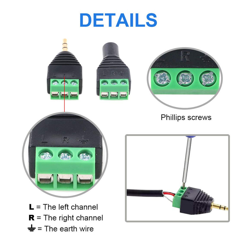 [Australia - AusPower] - Glarks 8Pcs 3.5mm(1/8inch) Stereo Audio Balanced Male & Female Jack to AV 3-Screw Video Balun Terminal Adapter Connector 